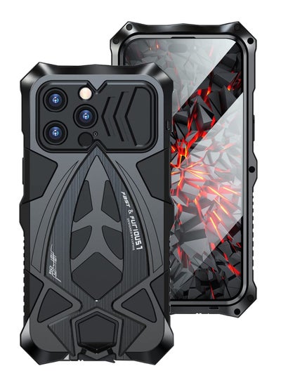 Buy Metal Case For IPhone 15 Pro Max With 1 Tempered Glass Screen Protector Military Aluminum Metal Shockproof Case Full Body Protection Heavy Duty Armor Hard Case in Saudi Arabia