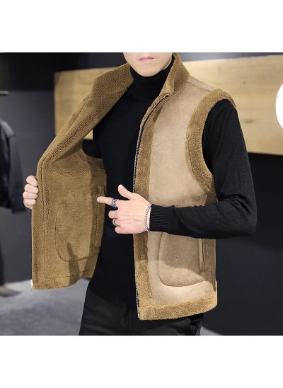 اشتري 2024 Mens Reversible Fur Vest Casual Fleece Khakis في السعودية