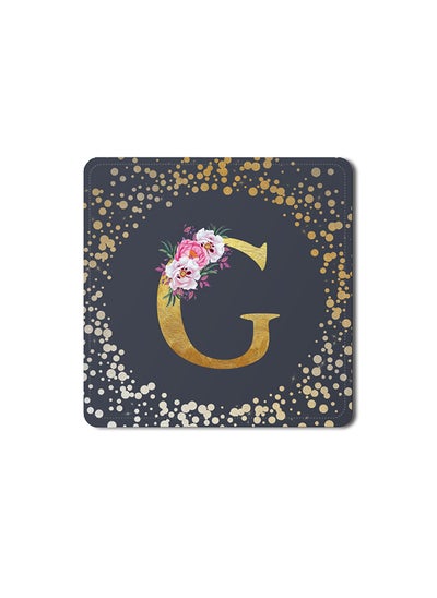 Buy Designer Leather Coasters Mat for Beverage Drinks- Custom Monogram Initial Letter Floral Pattern Alphabet - G (Grey) in UAE