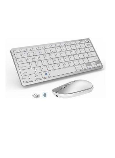 Buy Dual-Mode(Bluetooth+2.4G) Bluetooth Keyboard and Mouse for iPad Mac, Rechargeable Multi-Device Wireless Keyboard Mouse Combo for MacOS iOS/Windows Laptop Surface/Android Tablet Phones(Silver) in Saudi Arabia