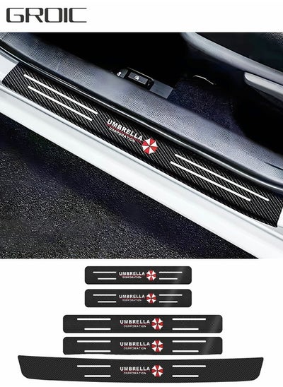 Buy 5PCS Car Carbon Fiber Door Sill Protector Rear Bumper Protector Guard, Universal Black Rubber Scratch Resistant Umbrella Pattern, Door Sill Protector Accessories Trim Cover for SUV/Car in UAE