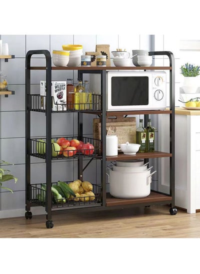 اشتري 4-Tier 3 Basket Kitchen Storage Shelf Microwave Oven Stand Rack Spice Organizer with Wheels Baker Storage Rack for Home Hotel Living Room Bathroom Office Fruit Vegetables 103x90x30cm في الامارات