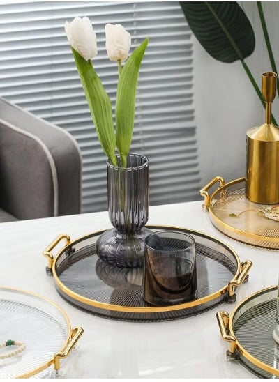 Buy Acrylic Vanity Tray with Gold Handles, Decorative Serving Tray for Jewelry Comestic Candle Dish Plate, Vanity Counter Bathroom Table Organizer in UAE