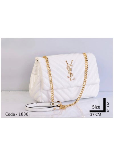 Buy Classic Leather White Shoulder Bag with Metal Handle in Egypt