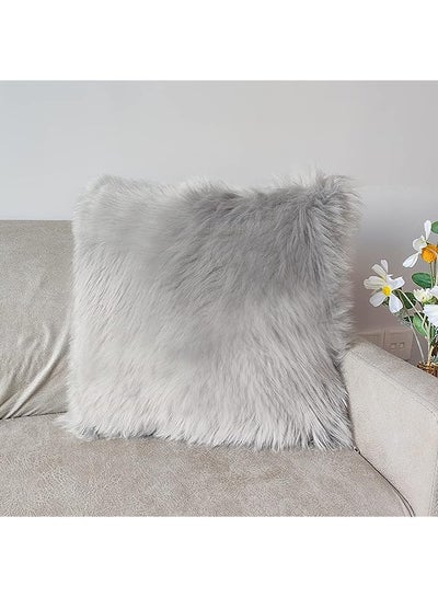 Buy Fur Throw Pillow Covers 18x18 Inch Luxury Long Fur Mongolian Fluffy Soft Cushion Cover Plush Square Floor Pillow Case for Couch Bedroom Sofa Chair 45x45CM (Light Gray) in UAE