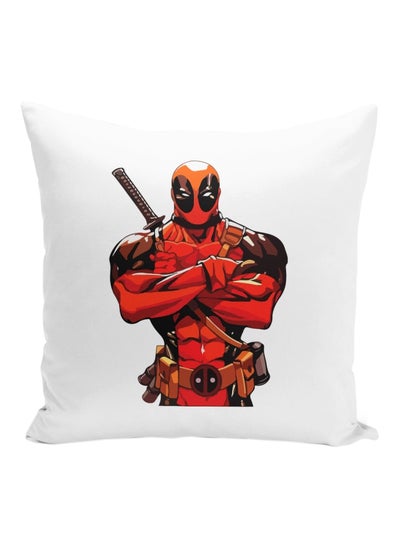 Buy Deadpool Red Character Printed Decorative Pillow White/Orange/Brown 16x16inch in UAE