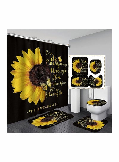 اشتري Sunflower Shower Curtain Sets,Quotes Butterfly Bathroom Decor Sets with Rugs Include Waterproof Shower Curtain Non-Slip Rug Toilet Lid Cover Bath Mat 4pcs في الامارات