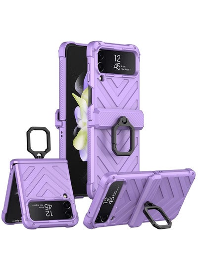 Buy for Samsung Galaxy Z Flip 4 Case, Military Grade Protection Shockproof Rugged Protective Case with 360°Rotate Ring Stand (Purple) in Egypt