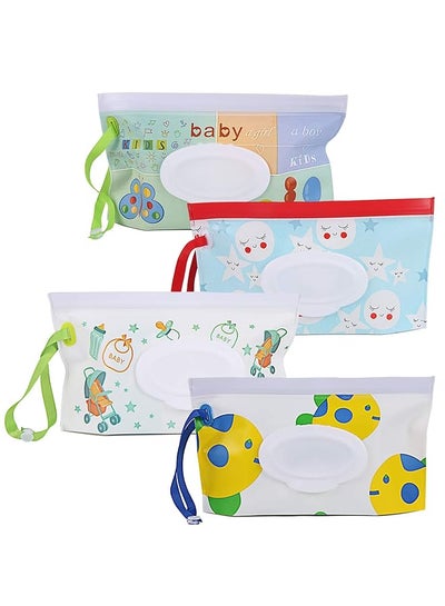 Buy 4 Pack Baby Wipes Container Reusable Portable Wet Wipe Pouch Wipe Dispenser Container Baby Travel Wet Wipe Holder in Saudi Arabia
