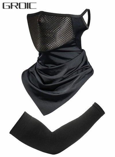 Buy 3-Pieces Neck Gaiter Mask with Ear Loops for Men Women Bandana Face Cover Scarf Cycling Outdoors Sports Soft Elasticity Quick-dry with Cooling Ice Silk Arm Sleeves Summer UV Sun Protection in UAE