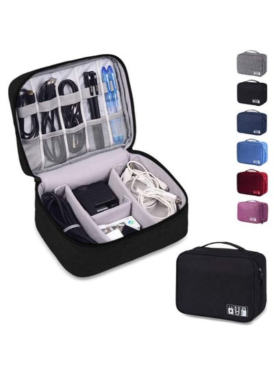 اشتري Travel Universal Cable Organizer Waterproof Carrying Bag, Gadgets Electronics Accessories Storage Case for Charger, USB Cables, Earphone, Ipad Mini, Phone, SD Card, Power Bank - Black في الامارات