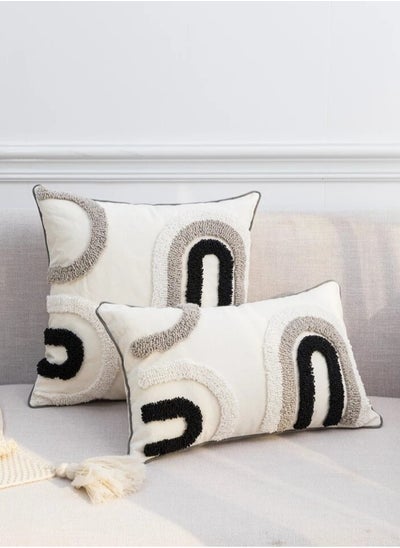 Buy One Piece Of Embroidered Cotton Cushion Cover with Bohemian Embroidered And Furry Patterns Soft And Elegant And Modern Feeling Without Filling in Saudi Arabia