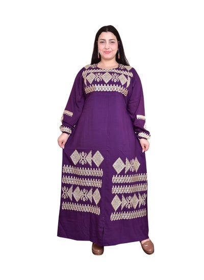 Buy Women's cotton abaya with distinctive and elegant golden embroidery in Saudi Arabia