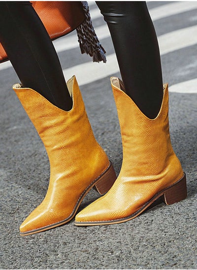 Buy Pointy Irregular Women's Boots Yellow in Saudi Arabia