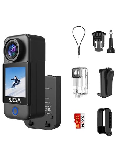 Buy SJCAM C300 Pocket Action Camera,4K Body Camera, Stabilization, Waterproof, Touch Screen, Small Wearable, Mini POV Camera, Removable Dual Battery, with Helmet Mount Kits, Black in UAE