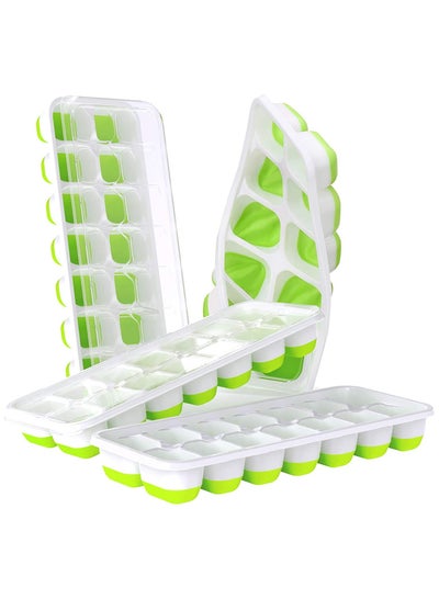Buy COOLBABY Ice Cube Trays 4 Pack, Easy-Release Silicone & Flexible 14-Ice Cube Trays with Spill-Resistant Removable Lid(Green) in UAE
