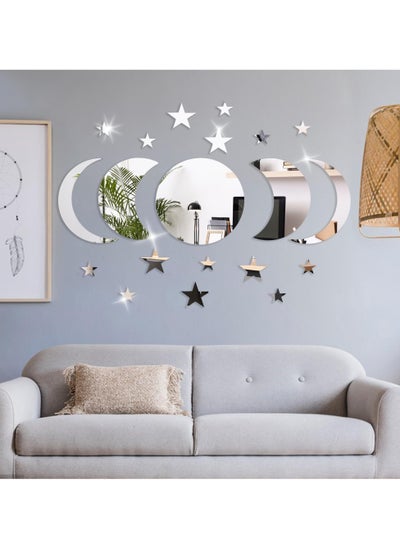 اشتري Moon Stars Mirror Wall Stickers, 20 Pieces Bohemian Acrylic Mirror Wall Decals Decorations, DIY  Mirror Effect Wall Decals Self Adhesive Personalized Decoration, for Bathroom Living Room Bedroom في الامارات