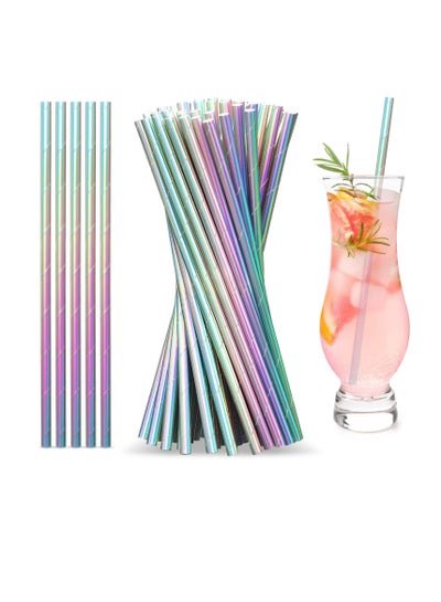 Buy 200 Pcs Iridescent Paper Straws Drinking Disposable Straws Multicoloured Straws Birthday Party Decorations for Party Crafts (Novelty Colors) in UAE