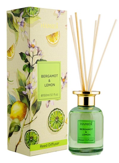 Buy Hamidi Bergamot & Lemon Reed Diffuser 150ml Scented Stick Set, Non Alcoholic in UAE