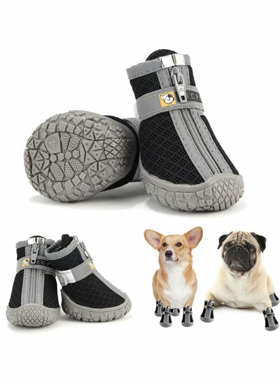 Buy Dog Shoes, 4 Pcs Size 2 Anti-Slip Breathable Waterproof Dog Booties, Boot Paw Protector for Small Dog, Dog Hiking Shoes with Reflective Adjustable Strap Zipper, Puppy Shoe for Hot Pavement Winter Snow in UAE