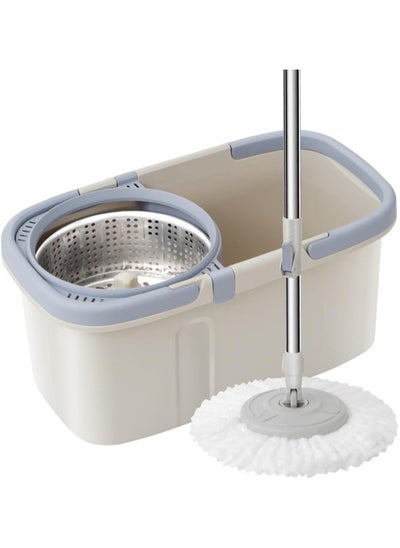 Buy DRIZO Spin Mop For Floor Cleaning Stainless Steel Mop and Bucket With Telescopic Handle Hands Free Wringing  Floor Mop With 6L Large Capacity and Reusable Refills For Home Office (Cream) in UAE