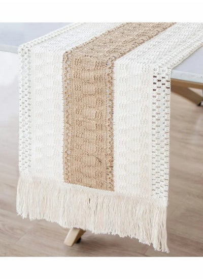 Buy Natural Burlap Table Runner, Modern Farmhouse Decor Rustic Woven Cotton Crochet Lace in UAE