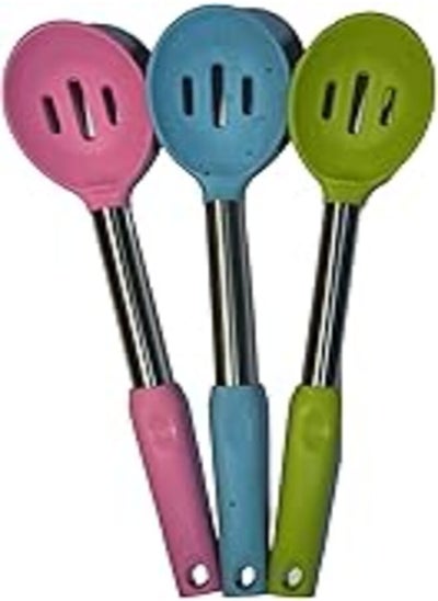 Buy Silicone Colander Spoon, Silicone Slotted Spoon With Handle 22.6 X 11 X 3.8 Cm Pink in Egypt