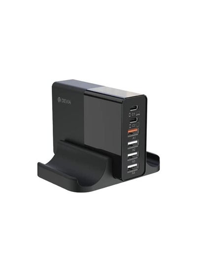 Buy Charger from devia brand, multi-port design, C-USB, 2 65W, USB 0.QC3, 2 Ag-USB, 2 units, 1 amp, suitable for charging laptops and Macbooks. in Saudi Arabia