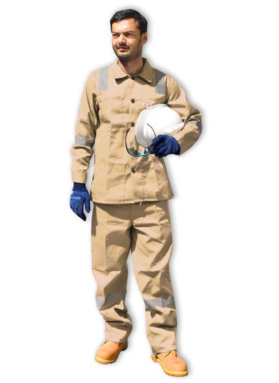 Buy Chief Safety Pant and Shirt with Reflective Tape Khaki 195 gsm in UAE