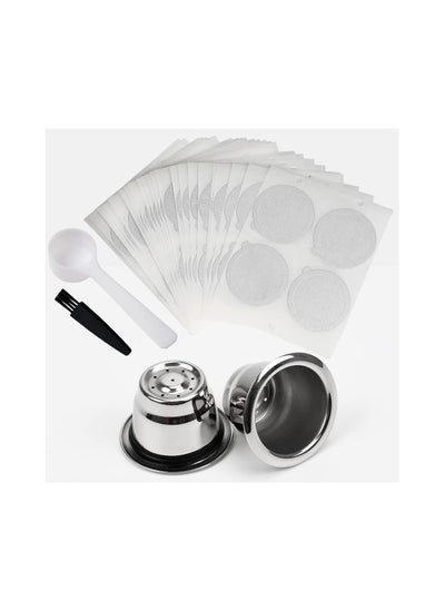 Buy Reusable Espresso Capsules, Stainless Steel Refillable Coffee Pods  Filters, Compatible for Nespresso Original Line Machines with Aluminum Foil Seals Stickers Lids (2 Cups+100 Lids) in UAE