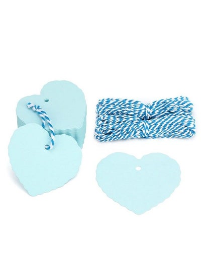 Buy 100Pcs Kraft Paper Gift Tags Heart Paper Tags With Twine For Diy Crafts & Price Tags Birthday Valentinewedding And Party Favor (Blue) in UAE