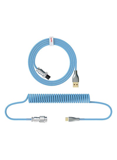 اشتري HXSJ USB to Type-C Keyboard Coiled Cable Detachable Mechanical Keyboard Coiled Cable with Metal Aviation Connector Nylon Blue في السعودية