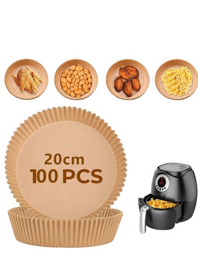 اشتري Air Fryer Liner 100 PCS Round Disposable Baking Paper Non-Stick Paper Parchment for Air Fryer, Steamer, Microwave, Frying Pan(7.9IN) في السعودية