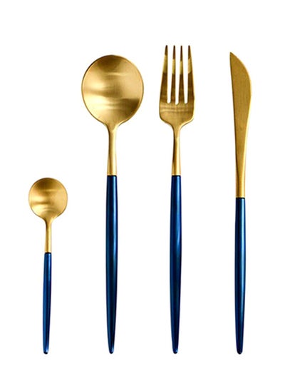 Buy 4-Piece Dinner Flatware Cutlery Set Blue/Gold in Saudi Arabia