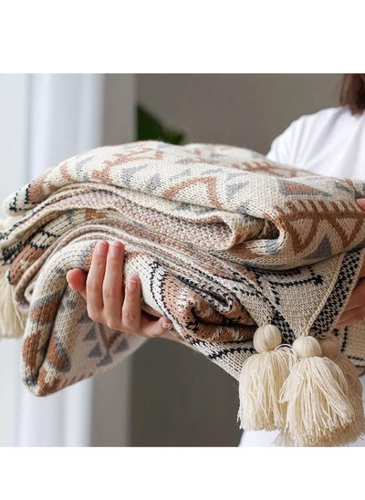 Buy Boho Throw Blanket,Knitted Brown Tassel Throw Blankets,Soft Lightweight Vintage Throw Blanket For Sofa Couch Bed And Living Room- All Seasons (130x170 CM) in Saudi Arabia