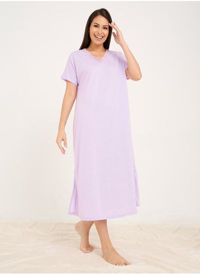 Buy Lace Trim V Neck Nightie with Slit Hem in Saudi Arabia