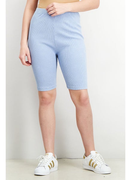 Buy Women Pull On Ribbed Short, Washed Blue in Saudi Arabia