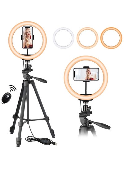 Buy Ring Light with Tripod And Phone Holder for Live Stream Makeup Upgraded Extendable Stand with Ring Light for Vlog Photography in UAE