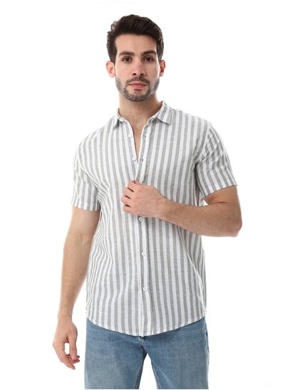 اشتري White & Olive Green Awning Stripped Shirt في مصر