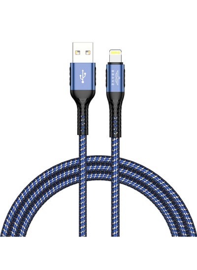 Buy Brave 30W USB to Lightning Nylon Braided Data Cable 3.1A Fast Charging Charger for iPhone 14 Pro Max, iPhone 13 12 11 Pro Max Mini XS Plus 1.2m (Blue) in UAE