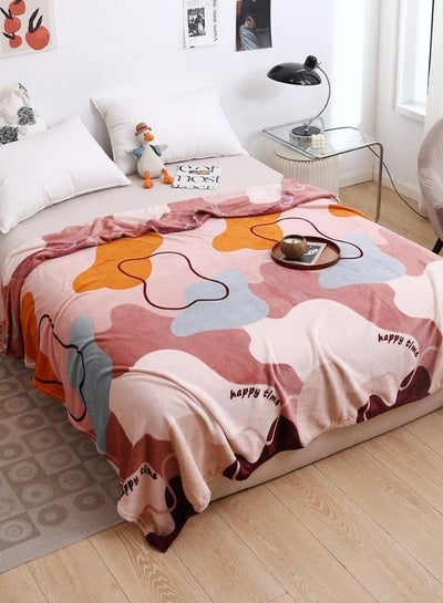 Buy Fleece Blanket 200*230cm Super Soft Throw Geometric Design, Old Rose Color in UAE