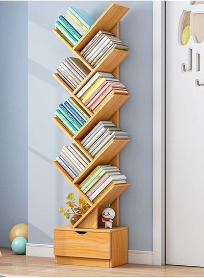 Buy 8-Tier Bookshelf Storage Rack with Drawer Wood Bookshelves Organizer Shelves for Living Room Bedroom Home Office 34 x 20 x 120 Centimeter in UAE