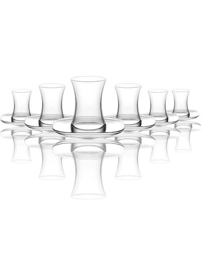 Buy 12 Piece Glass Tea Cups With Saucers 155Ml -Clear in Egypt