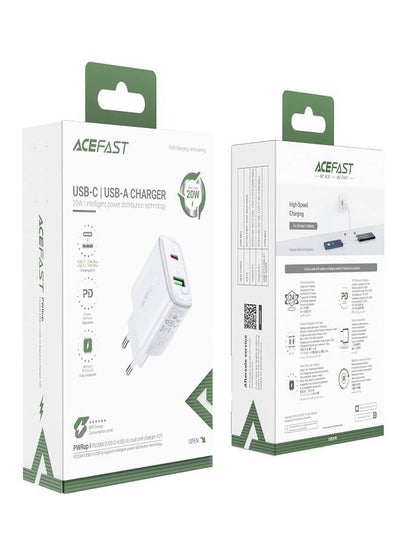 Buy ACEFAST Fast Charge Wall Charger A25 PD20W (1xUSB-C+1xUSB-A) EU White in Egypt