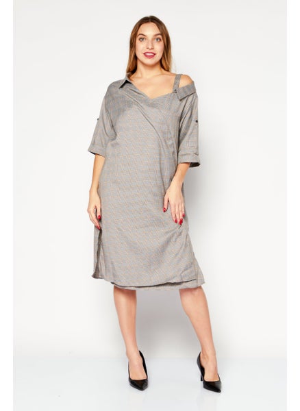 اشتري Women Plaid Belted Wrap Dress, Grey Combo في السعودية