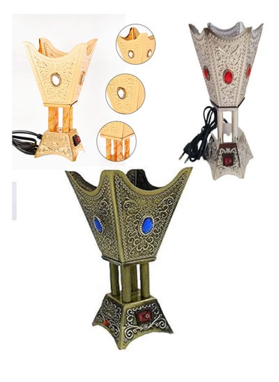 Buy Electric Metal Incense Burner Decorated with Stones, Islamic Design and Arabic Engravings (Multi-Color) in Egypt