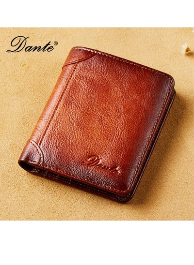 Buy Men's Leather RFID Anti-theft Vertical Wallet (Yellow-Brown) in UAE