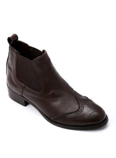 Buy Perforated Pattern Oval Toecap Ankel Boots - Chocolate Brown in Egypt
