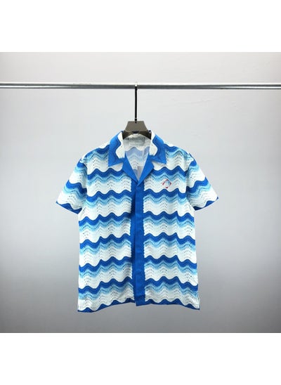 اشتري 2023 Mens Summer Casual Gradient Wave Print Shirt and Shorts Set Short sleeve shirt في الامارات