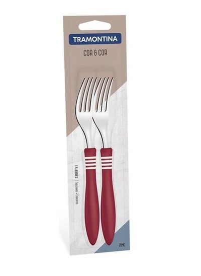 Buy 2-Piece Forks Set Red/Silver in Saudi Arabia